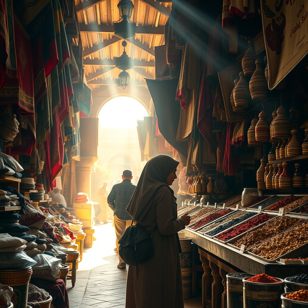 Kuwait travel tips for shopping in local souks: a traveler in conservative dress pays with cash at a traditional market stall.