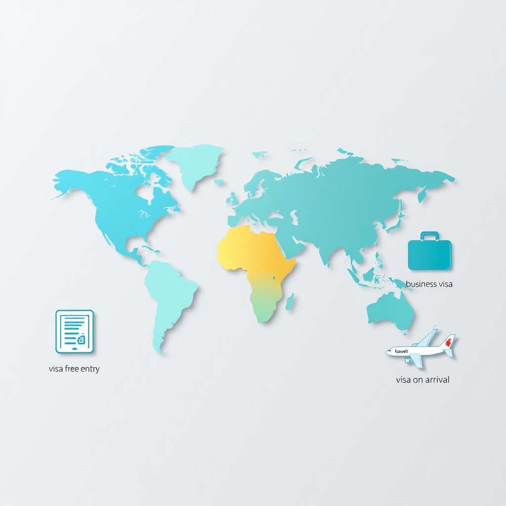 Detailed infographic illustrating various visa types and entry requirements for Kuwait, including visa-free access, e-visa, and business visa categories